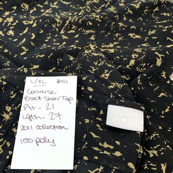 #51 Converse One Star Vintage Black Sheer Chiffon Blouse Shirt Top Vintage Large - Picture 5 of 5